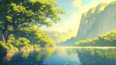 蓝天阳光清新绿色河谷