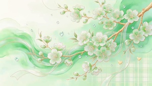 小清新薄荷绿桃花柔雾意境