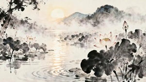 古风山水墨画莲花