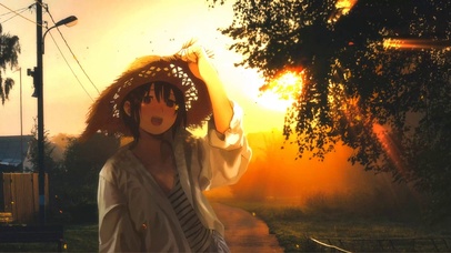 落日草帽短发萌