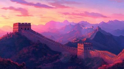 落日晚霞宏伟长城风景