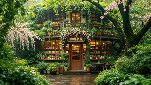雨天绿植咖啡屋