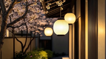 傍晚静谧浪漫粉樱庭院