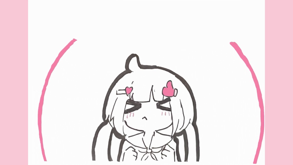 手绘线稿风双马尾动漫少女 粉白极简背景