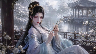 古风庭院清冷美人