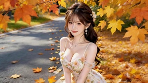 秋天落叶少女