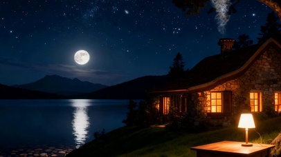 夜景房屋树木河流双屏