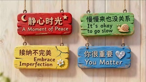 打工人治愈雕刻木质吊牌贴贴~