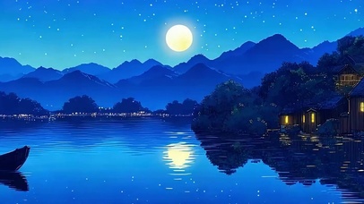 护眼树木夜景河流带鱼屏