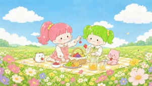 春日草地野餐可爱少女