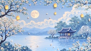 月夜湖亭花影幽