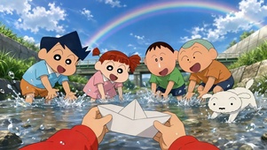 蜡笔小新夏日放纸船