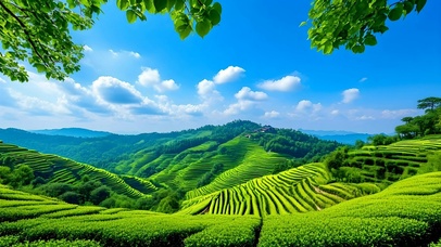 护眼绿色梯田风景