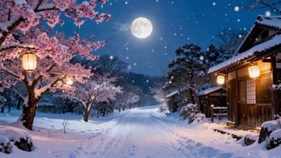雪夜樱花小径