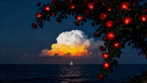 夜晚海边玫瑰花