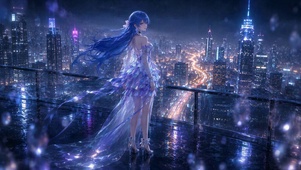 雨夜都市蓝发美少女