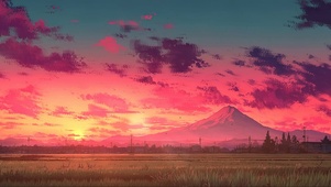 静谧绿色落日草原