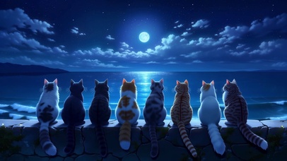 夜晚海边的猫咪