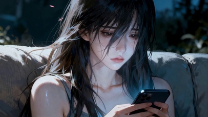 深夜忧郁少女独自坐在沙发上神伤