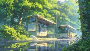 雨天公交车站