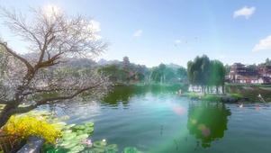 三月江南湖畔花开