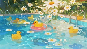泳池鲜花小鸭