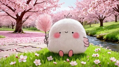 春天樱花河流小团子