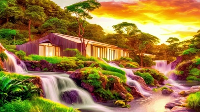 夕阳外别墅小屋