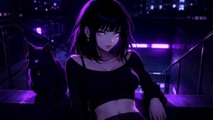 紫夜赛博风黑猫美少女