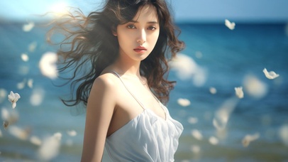 海边白裙美女
