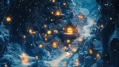 冬夜山谷古镇小屋