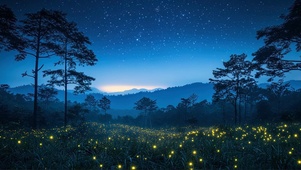 纯净星夜萤火虫草丛