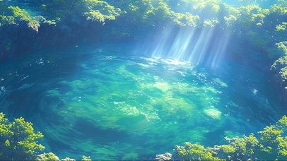 清新阳光静谧水潭