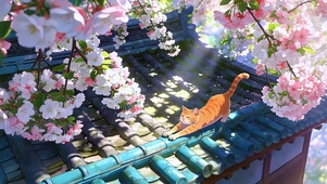 海棠树下橘猫