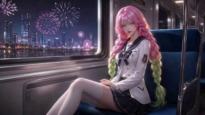 夜晚列车粉发二次元美少女