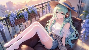 阳台听歌动漫少女