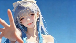 晴空下的银发温柔美少女