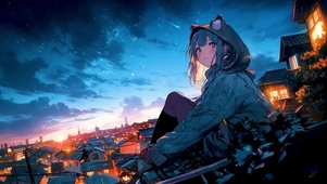 唯美流星夜的少女