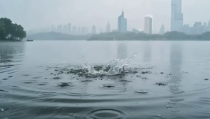 雨天城市湖泊
