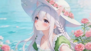 湖畔鲜花女孩