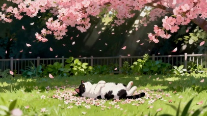 桃花树下猫咪