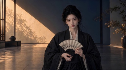 霓虹纸扇美女