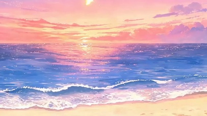 夕阳海景带鱼屏