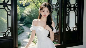 中式古宅窗前的性感美女