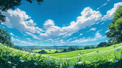 森林草地蓝天白云