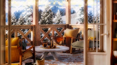 舒适的冬季小屋阳台