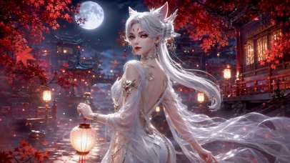 红枫月夜古风狐耳美少女