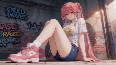 可爱涂鸦墙女孩