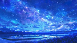梦幻星夜鲜花湖畔