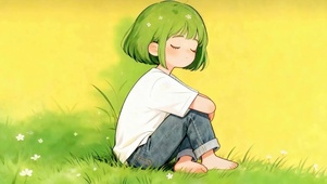 坐着草地女孩